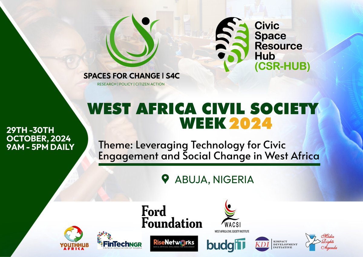 In 8 days, CSOs, tech companies, and regional and national regulatory bodies will converge in Abuja to discuss the intersections between technology, activism, and the civic space in West Africa. Plan to attend and be part of the conversation! 

Details of the event are as