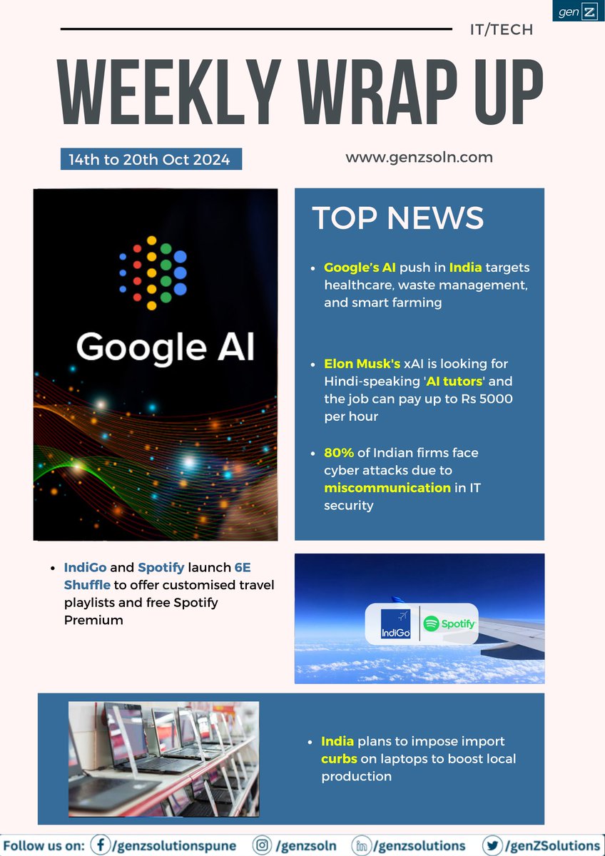 genZSolutions's tweet photo. Wrap-Up: Stay in the loop with the latest updates and highlights of the week! 📰🌟

#weeklywrapup
#technews
#genzsolutions
#itindustry
#latestnews https://t.co/8dyykHRy3X