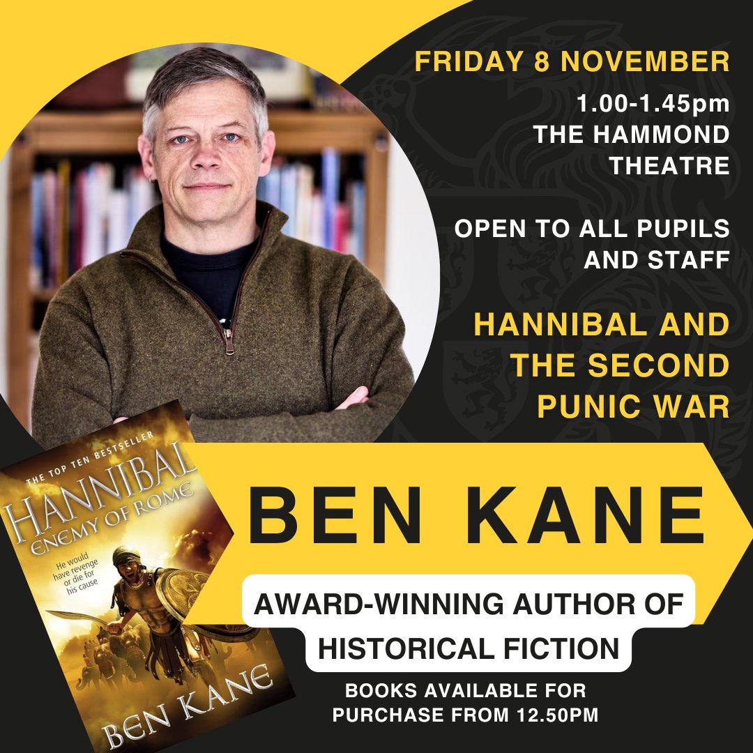 Hold your horses (or elephants...)! Back by popular demand, <a href="/BenKaneAuthor/">Ben Kane</a> will be speaking to all keen pupils and staff in November about Hannibal and the Second Punic War. You can even buy a book from the author himself - remember to bring cash or card!
