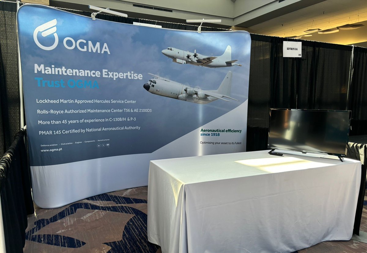 OGMA_PT's tweet photo. ✈️The #OGMA team is ready to welcome you to the Hercules Orion Conference from 21 to 24 October in Atlanta.

👉We look forward to your visit and will be available to present you with the best technical options for the C-130 and P-3 aircraft to meet all your needs.

#OGMAEvents https://t.co/IjvDKN1G88