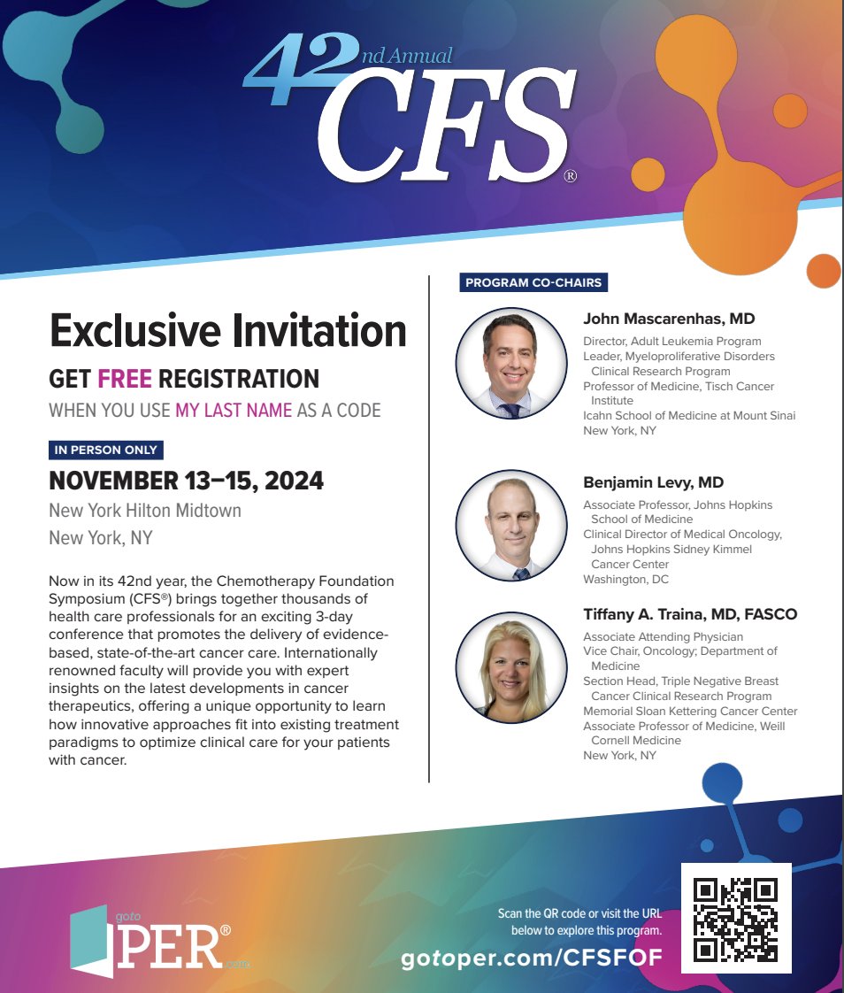 Stephen V Liu, MD (@stephenvliu) on Twitter photo Register for the 42nd CFS meeting in New York on November 13-15. I'm looking forward to speaking at the lung cancer session on Friday, Nov 15 - but a great agenda that covers all topics and free registration for physicians with the registration code "LIU" - details below! #CFS24 Register for the 42nd CFS meeting in New York on November 13-15. I'm looking forward to speaking at the lung cancer session on Friday, Nov 15 - but a great agenda that covers all topics and free registration for physicians with the registration code "LIU" - details below! #CFS24