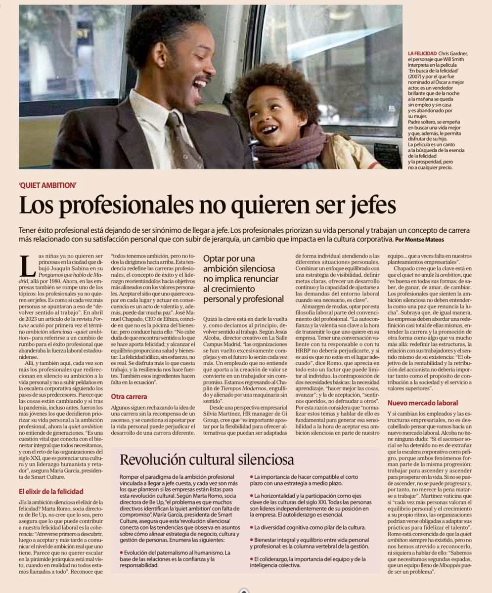 Los valores sobre que es éxito professional y sobre que "papel" tiene el trabajo en nuestras vidas esta sufriendo profundos  cambios

Una revolución silenciosa dónde la búsqueda de posiciones jerárquicas pierde relevancia, interesante articulo de Montse Mateos