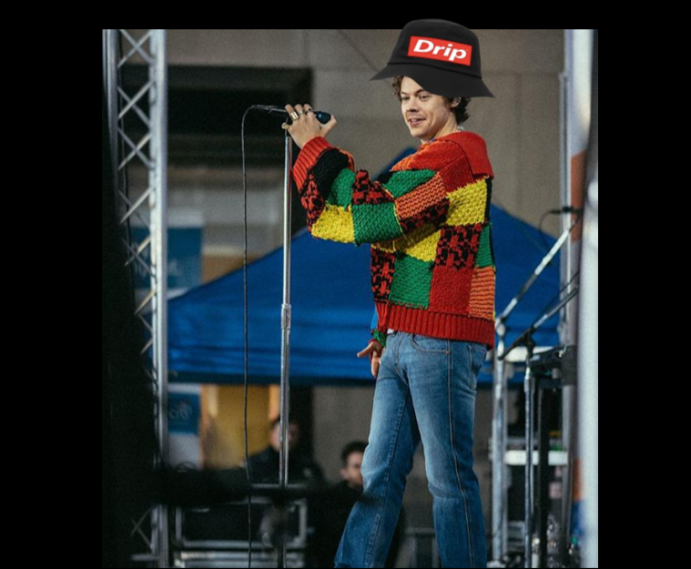 baylor9985's tweet photo. Harry Styles gets more poon by 10am than most guys do their whole lives, he's so alpha he wears:
- cowboy sky-blue jeans
- grandma circus patchwork woolly jumper
- biker man-rings
- an electrifying Drip hat

He got dat $Drip 😍😎

@Dripcto #Drippedout #Getdripped #fashionmeta https://t.co/gzDvEVpwyk