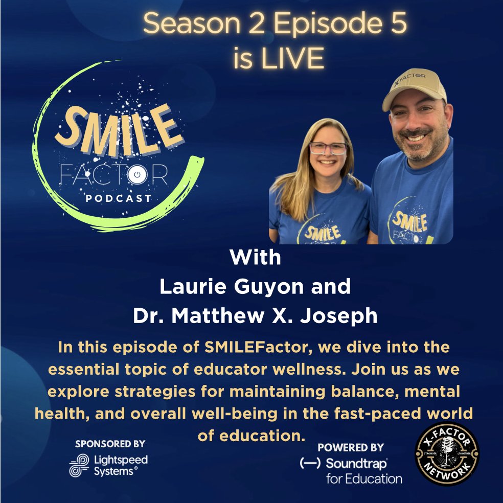 Dr. Matthew X. Joseph (@matthewxjoseph) on Twitter photo In this episode <a href="/SMILELearning/">Laurie Guyon 🐘</a> and I dive into the essential topic of educator wellness and share about the upcoming <a href="/XFactorEdu/">X-Factor EDU</a> Turkey Trot sponsored by <a href="/SnorklApp/">Snorkl</a> - Learn more at xfactor.link/trot
Listen here: podcasters.spotify.com/pod/show/xfact…
#SMILEFactor sponsored by In this episode <a href="/SMILELearning/">Laurie Guyon 🐘</a> and I dive into the essential topic of educator wellness and share about the upcoming <a href="/XFactorEdu/">X-Factor EDU</a> Turkey Trot sponsored by <a href="/SnorklApp/">Snorkl</a> - Learn more at xfactor.link/trot
Listen here: podcasters.spotify.com/pod/show/xfact…
#SMILEFactor sponsored by
