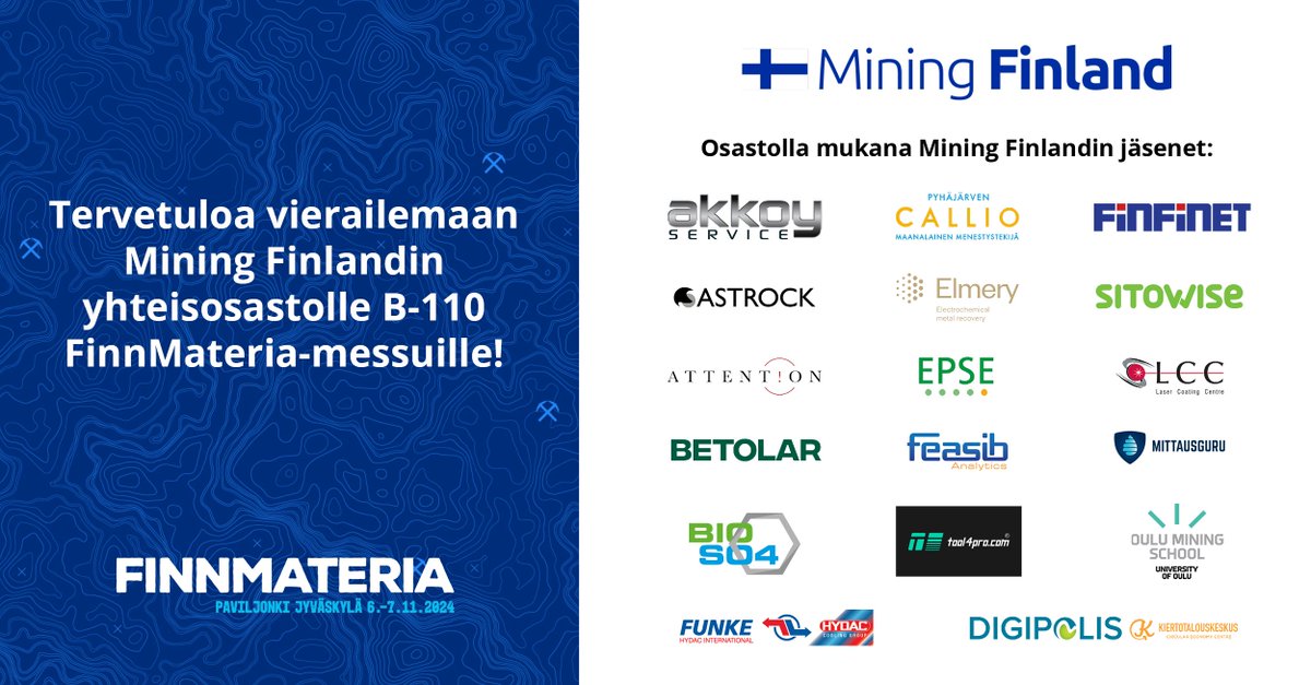 Pyhäjärven Callio on mukana Finnmateria 2024 tapahtumassa Jyväskylässä. Löydät meidät Mining Finlandin B-110 osastolta. 
#FutureMINE #CallioPyhajarvi