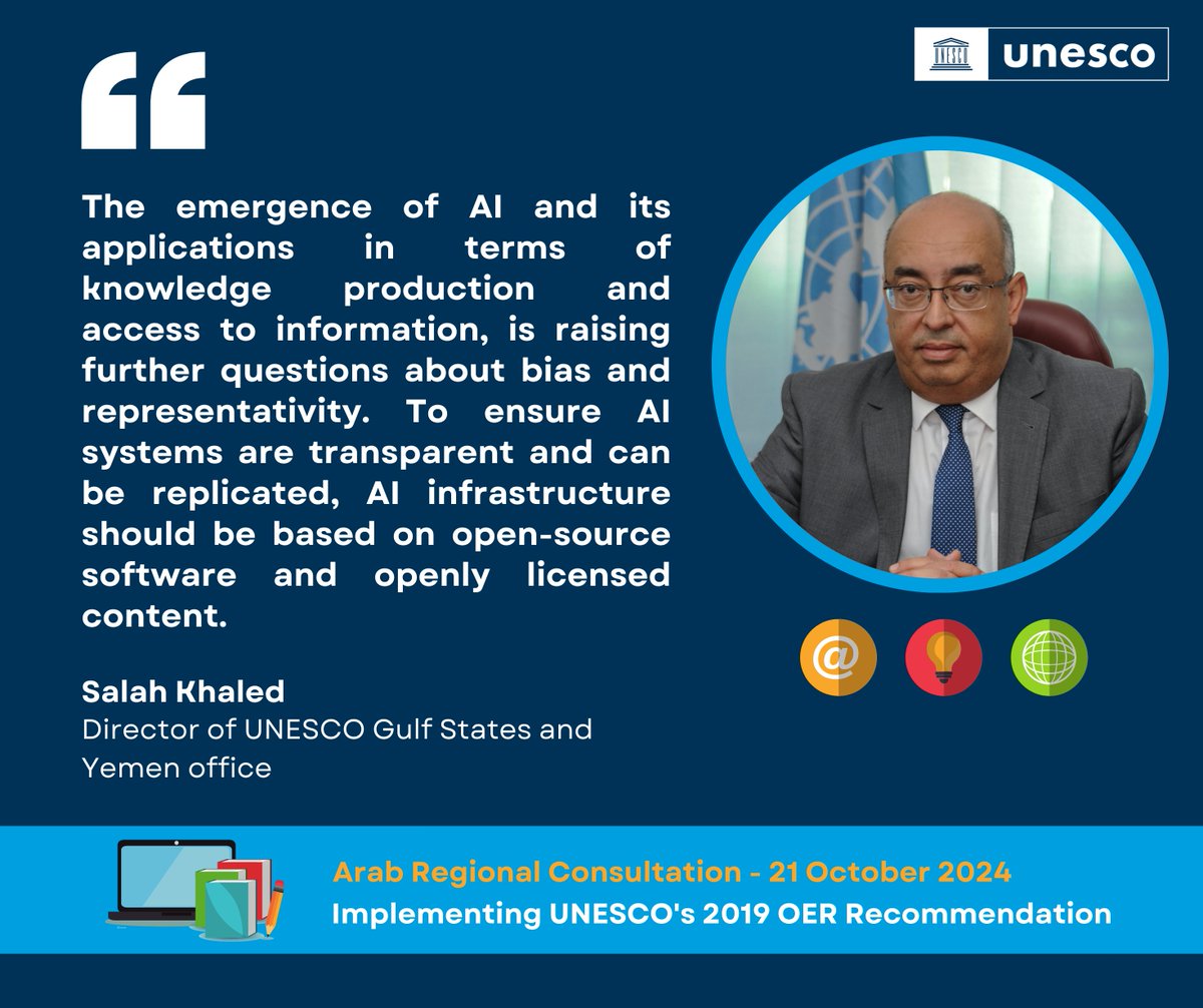 UNESCO_GCCYemen's tweet image. The Arab Regional Consultation on UNESCO's 2019 Recommendation on Open Educational Resources kicks off! 🌍Participants explore how #OER drives inclusive &amp;amp; quality education across the Arab region.