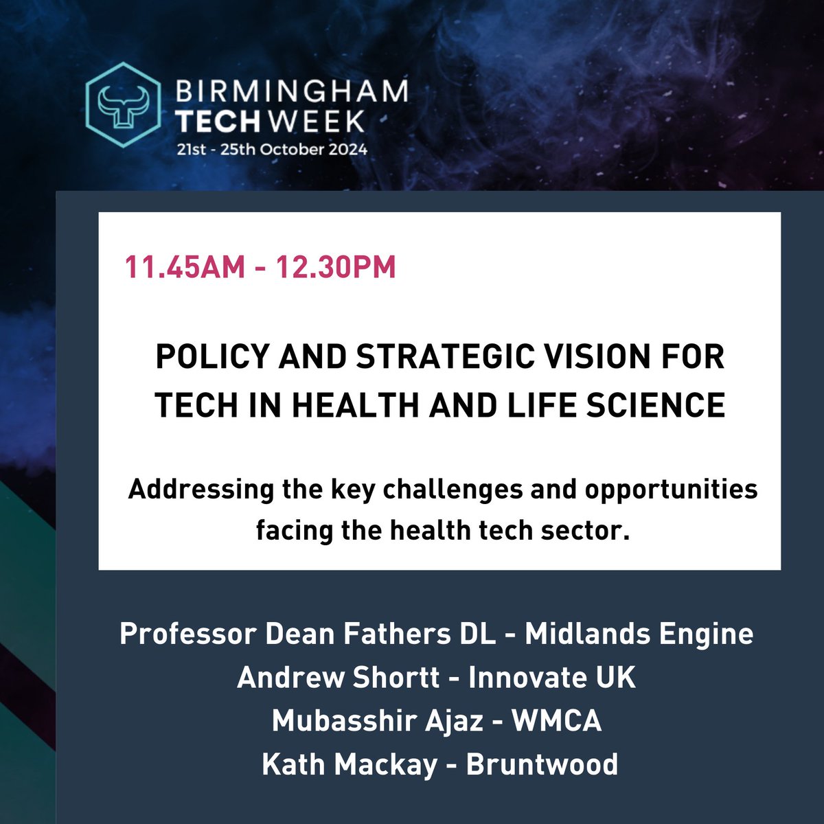 Birmingham Tech Week is in full swing, and we're delighted to be sponsors of the official Health Tech Showcase taking place tomorrow! 🌟

Take a look at the line-up of speakers at our panel sessions. ⬇️

📍 Millennium Point, Birmingham
⌚ 8am-3.30pm
🔗 medilinkmidlands.com/event/west-mid…