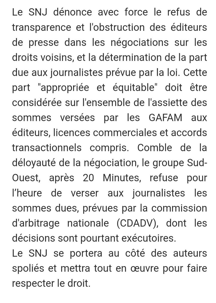 Les négociations sur la répartition des droits voisins sont marquées du sceau de la DÉLOYAUTÉ : refus de la transparence sur les sommes, recours systématiques contre la commission d'arbitrage CDADV et non-application des décisions qui sont pourtant EXÉCUTOIRES 😡😡😡 
⬇️