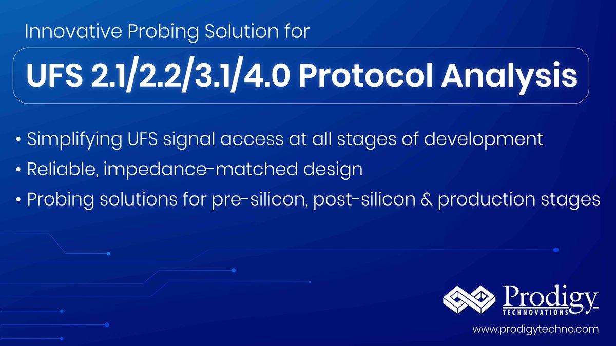 prodigytechno's tweet image. Streamline UFS protocol analysis with innovative probing solutions! 🚀 Discover how Prodigy Technovations simplifies signal access for UFS 2.1/2.2/3.1/4.0, boosting debug efficiency and reducing time-to-market.
Learn more: shorturl.at/b3I9J #UFS #ProtocolAnalysis #MPHY