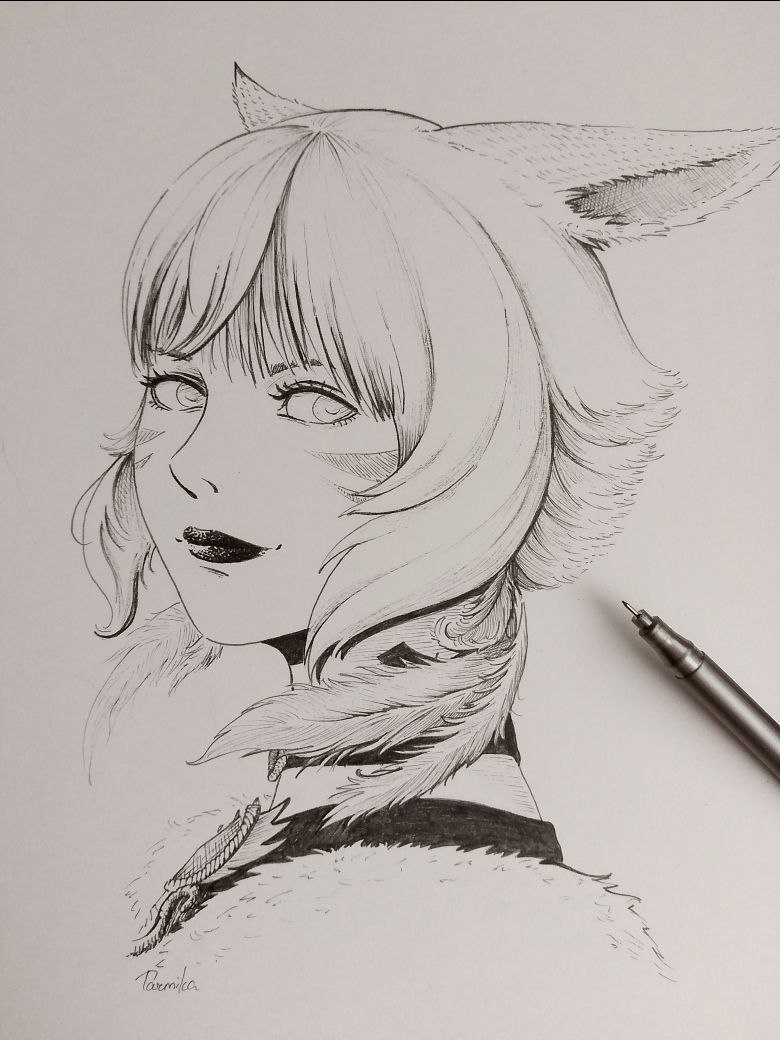 Portrait of Y'shtola - my first traditional drawing 😱 trying to learn how to use ink pens 

#inkdrawing #ink #Yshtola #FFXIV #FFXIVART