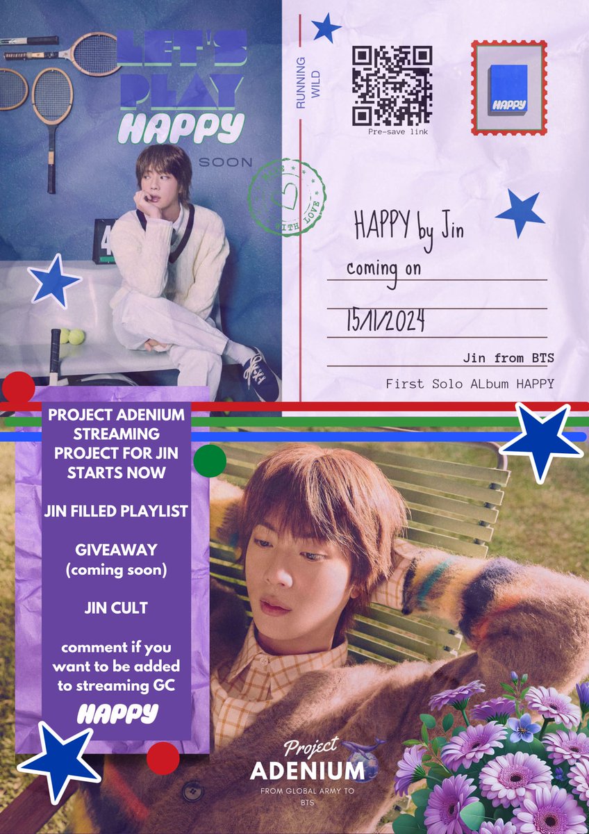 EdenOfBTSARMY's tweet photo. 🎯STREAMING PROJECT FOR JIN🎯
ARMYs, as we move onto streaming projects for Jin, let's focus on sending tannies to the 1 Billion club.
Throughout our streaming challenge, we stream focused playlists meant to increase streams for BTS and the solo projects by each member. Each person is expected to give streaming screenshots under the daily twitter (X) posts, and provide last fm stats daily in our streaming GC. Please follow the rules to join:
🎯 200 SS under the daily posts in total
🎯 150 minimum daily individual scrobbles
STREAMING DAY - 1:
💜 JIN x NAMSEOK x 1B CLUB 💜
Playlists⤵️
🔗: https://t.co/wgqCIzWItd
🔗: https://t.co/CWGYpJHeJO
🔗: https://t.co/dvgyCTmXWz
🔗: https://t.co/wgqCIzWItd
Tag your screenshots with our hashtag. Enjoy streaming! 💜
INTERESTED PARTICIPANTS CAN JOIN OUR STREAMING GC FOR DAILY GOALS AND STREAMING!
#ProjectAdenium
“our desert rose in this utopic garden”
@BTS_twt
