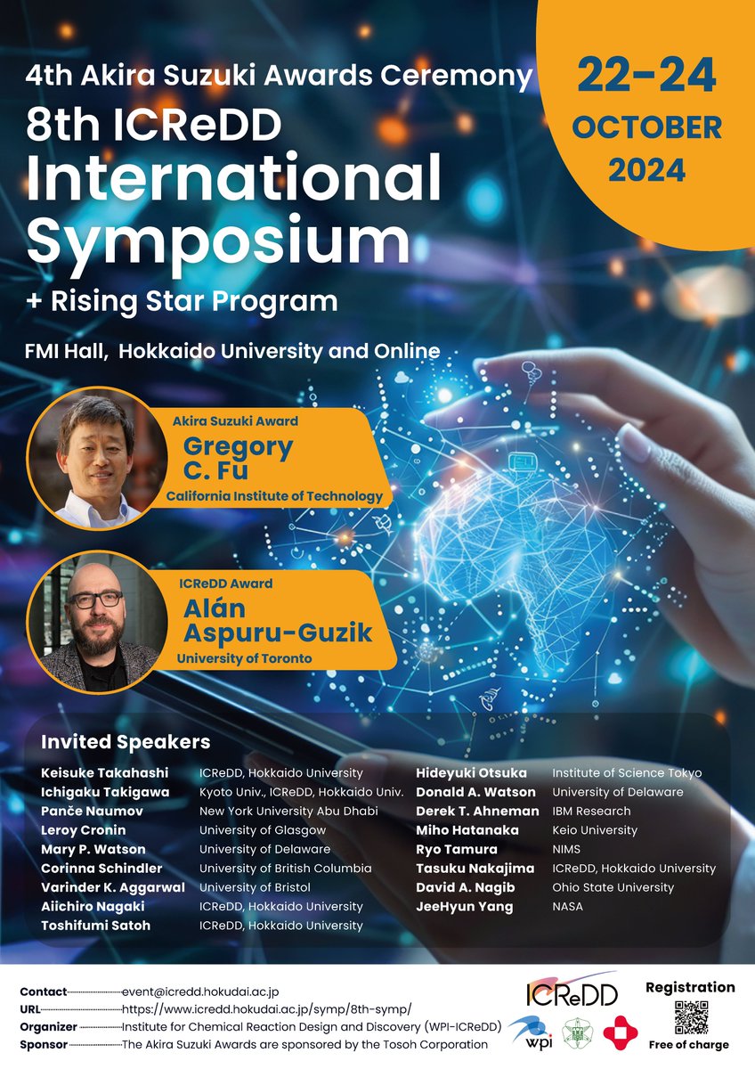 ICReDDconnect's tweet photo. Reminder: ICReDD Intl Symposium will be TOMORROW, Oct 22 at 9am (JST). Those who have registered, we look forward to seeing you all!
#icredd #akirasuzukiawards #chemistry #compchem #cheminfo #quontumchem #reactwithus #hokkaidouniversity
https://t.co/ABQbUSgXOC https://t.co/EZRNIhlpCI