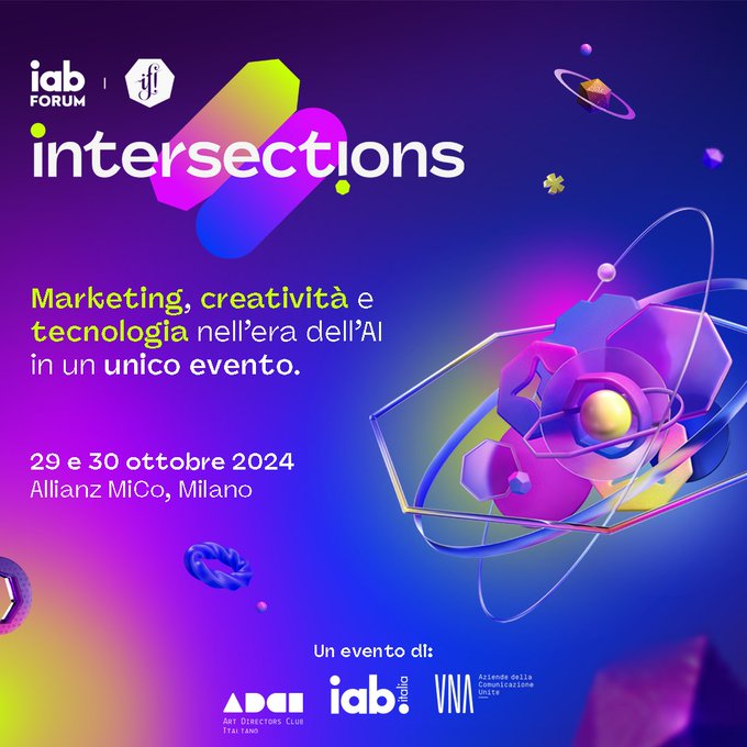 Questa settimana tante sorprese 😀

Giovedì un Tech Talk alle 12.00 su Pubblicità ed evento <a href="/IABItalia/">IAB Italia</a> INTERSECTIONS <a href="/Apubblicita/">Agenzie pubblicità</a> 
con due numeri uno!!!

Saranno annunciate le date del @ForumLucca 2025

Domani un mini talk su Prominence, Cinema e Tv
<a href="/a_secchi/">Andrea Secchi</a> <a href="/ItaliaOggi/">ItaliaOggi</a>