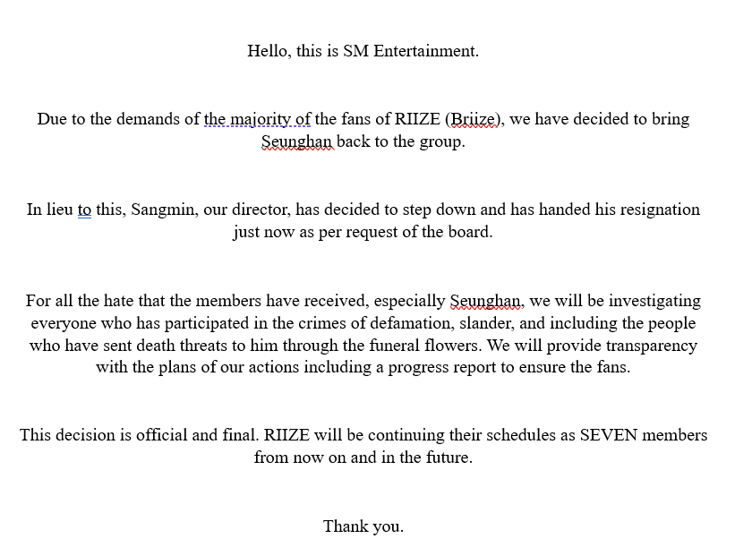 _reixn's tweet photo. if i were to write sm's statement about bringing seunghan back to riize:

#UnfollowRIIZE
#BringBackRII7E
#AlwaysWithSeunghan
#승한아_겁먹지마_우리가있잖아 https://t.co/sbddU3oxfT