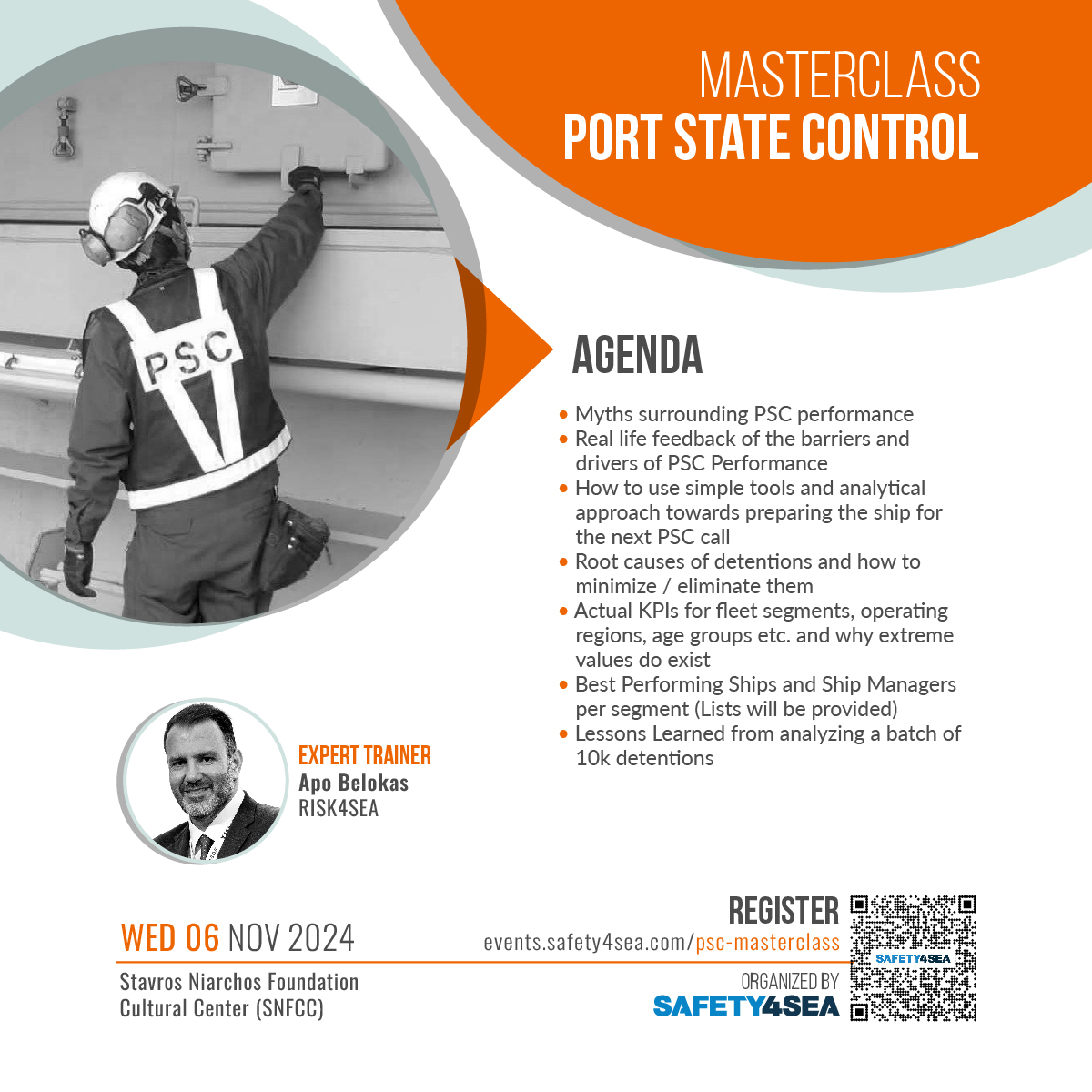 Are you ready for the PSC MasterClass?

📅 WED 6 NOV 2024
📍 Stavros Niarchos Foundation Cultural Center (SNFCC)
Expert Trainer: Apo Belokas, <a href="/risk4sea/">RISK4SEA</a> 

Get ready to prepare your fleet for success and take your PSC performance to the next level. Register: tinyurl.com/246br7fw