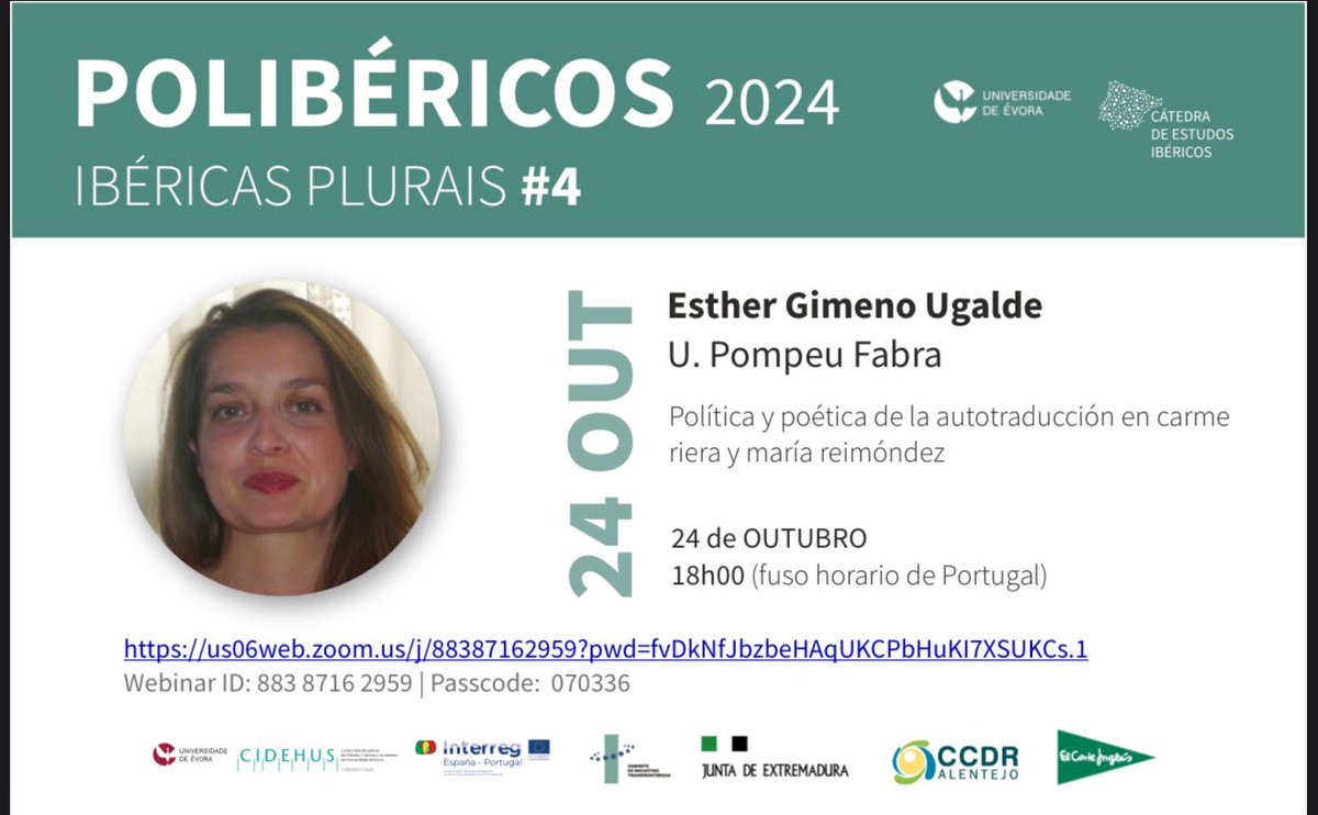 No os perdáis este jueves 24 de octubre a las 6pm (hora Portugal) 7pm CET esta charla de nuestra colega Esther Gimeno en la serie #Polibéricos