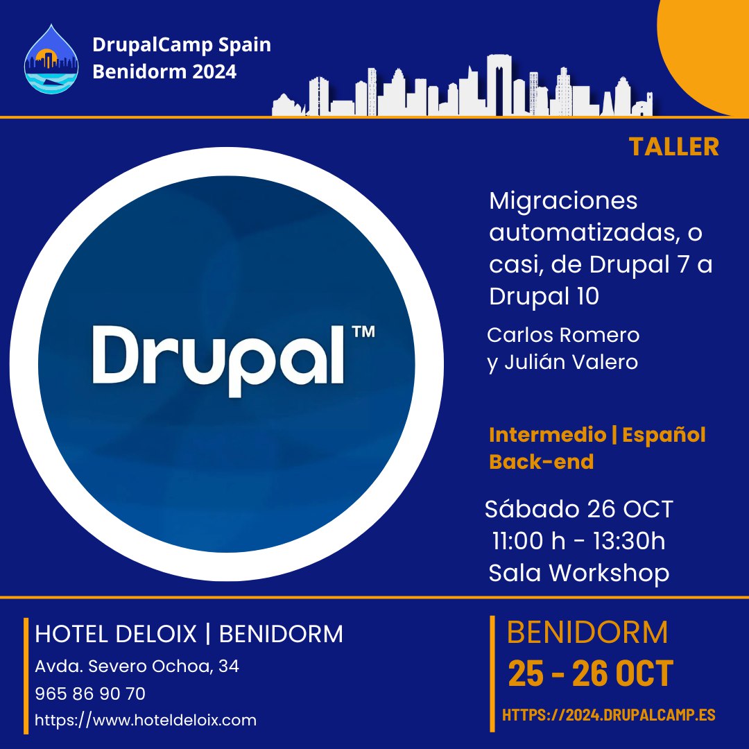📢 ¡Prepárate para los talleres que no te puedes perder en la #DrupalCamp2024! 🚀

💻 3. Migraciones automatizadas, o casi, de Drupal 7 a Drupal 10

🗓️ Sábado 26 OCT | 🕒 11:00 h - 13:30 h

🛠️ Nivel Intermedio | Español

#Drupal