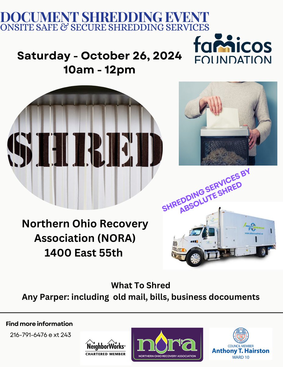 Shred your worries away! Join us for our free document shredding event on Saturday, October 26th.