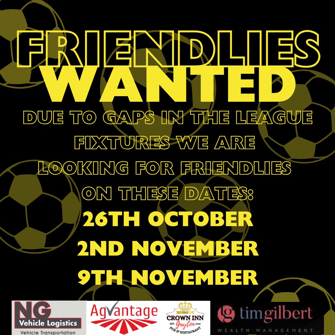 FRIENDLIES⚽️ We are looking for some games for the next few weeks, please message us if your free. We can host too💛🖤💛🖤