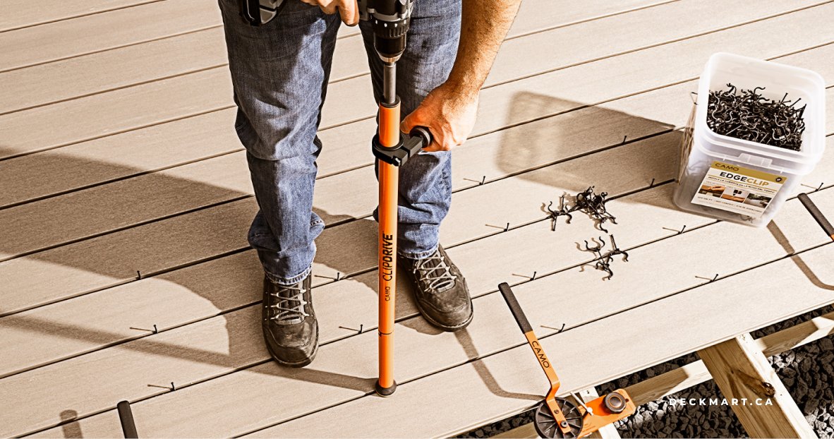 deckmart's tweet photo. Get the job done faster with the @CAMO Fasteners ClipDrive!
Stand comfortably while fastening grooved decking with ease. Lightweight, easy to use, and perfect for any crew—just attach to your drill and go!

Visit our showroom or shop https://t.co/BV954rm6ey  to explore more! https://t.co/l2EdRR7its