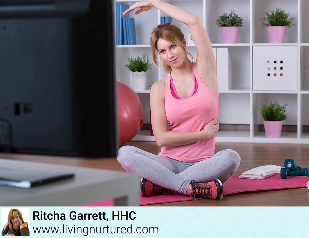 LivingNurtured's tweet photo. Build #exercise into your current routine, like stretching during commercial breaks. https://t.co/tXK1aC7SCQ