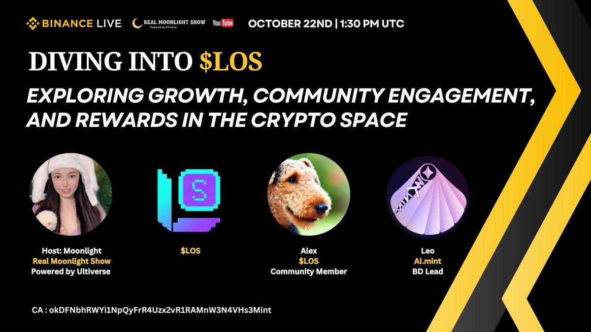 🎙️Diving Into $LOS : Exploring Growth, Community Engagement, and Rewards

🎁 Crypto boxes to the participants

📅 October 22nd | 1:30 PM UTC
📍 #Binance Live: binance.com/en/live/video?…

✨ Guests:
- Alex, Community Member of $LOS @losgamecoin 

- Leo, BD Lead of