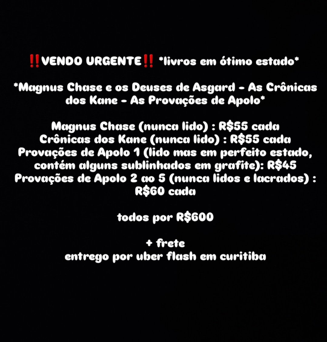 nanamericanpie's tweet photo. to desesperada alguem compra meus livros pfvr ou se puder compartilhar😭😭😭😭😭
vendo livros rick riordan ‼️ URGENTE #magnuschase #ascronicasdoskane #provaçõesdeapolo #rickriordan #booktwt #BookTwitter #booktok https://t.co/a4Q9b8w3yC