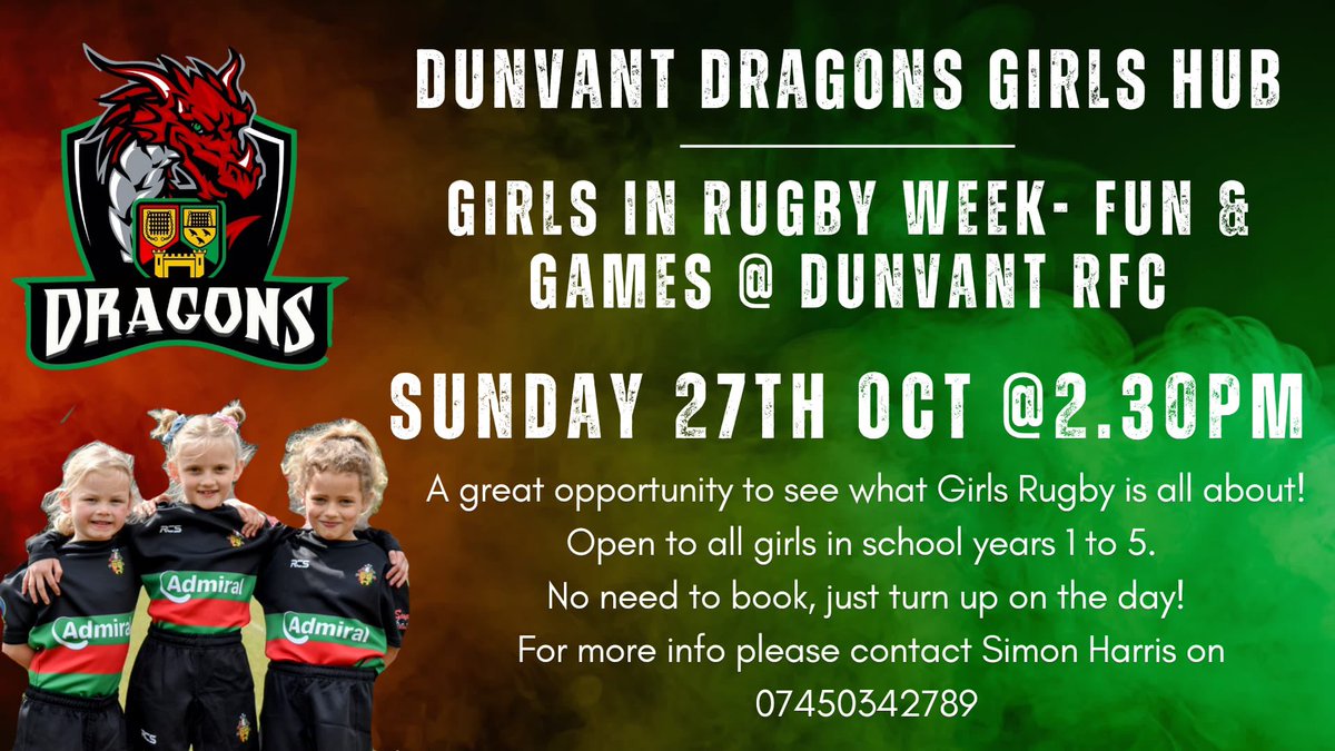Calling all girls in Yr1 to Yr5…come along and bring a friend!! A chance to become part of our rugby community! 💚❤️🏉