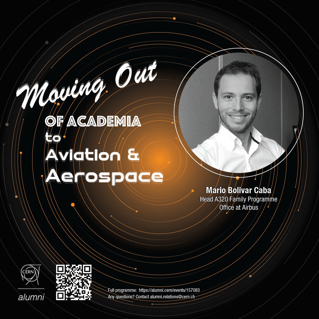 cernalumni's tweet image. ✈️ What does it take to go from CERN to leading a major aircraft program at Airbus? 🛩️

On 25 October, don’t miss the chance to hear from #CERNalumni Mario Bolivar Caba, who leads the A320 Family Programme Office at Airbus.

 🔗 Register now: alumni.cern/events/157083