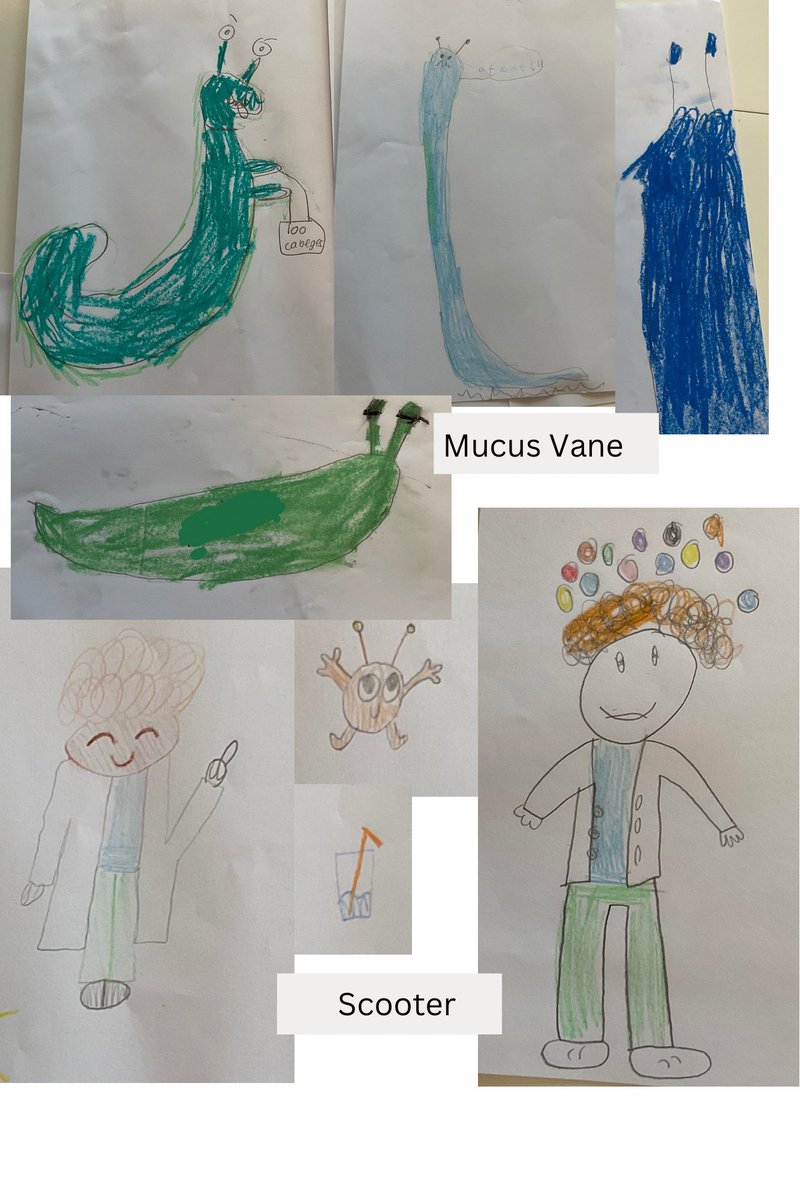 PrimaryWilts's tweet photo. ❤️❤️❤️ this. Asked the children to draw a picture of their favourite characters or parts (so far) from @CRSains Slugs invade the Jam Factory. They took a lot home but let me keep these. #lovereading #ks1 https://t.co/GYxFHRegCK