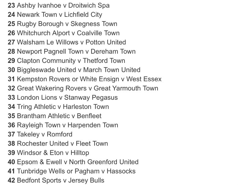 Ollie_Bayliss's tweet photo. The draw for the FA Vase 2nd Round has been made.

Ties will take place on Saturday 9 November.

Winning teams will get £900, while losing clubs receive £275. https://t.co/7id3zYL38T