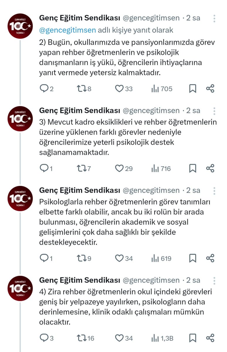 Bugün bir eğitim sendikasının;
Okullara psikolog alımı talebi ve gerekçe olarak Psikolojik danışmanların yetersizliği ve Psikoloji mezunlarının daha derin klinik uygulama ile öğrenciye hizmet vereceği belirtmesi
Bir eğitim Sendikası olarak kurulduğunu iddia eden  bir sendikanın