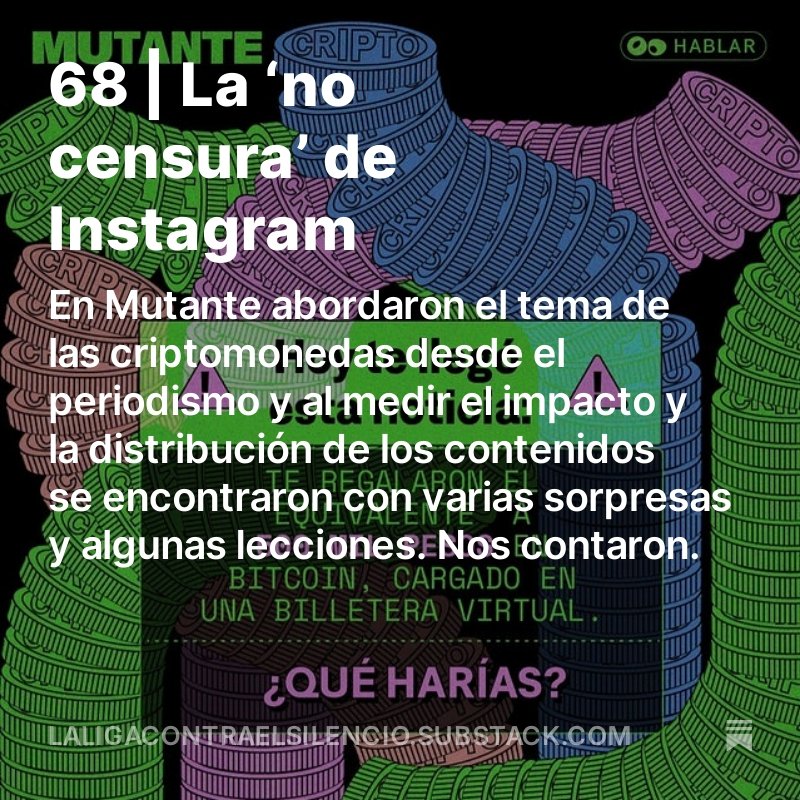 🟢Invitamos a <a href="/CastillejoDitta/">Sara Castillejo Ditta</a> de <a href="/MutanteOrg/">MutanteOrg</a> a escribir en el Boletín de La Liga. Lean aquí ⬇️⬇️⬇️
laligacontraelsilencio.substack.com/p/68-la-no-cen…