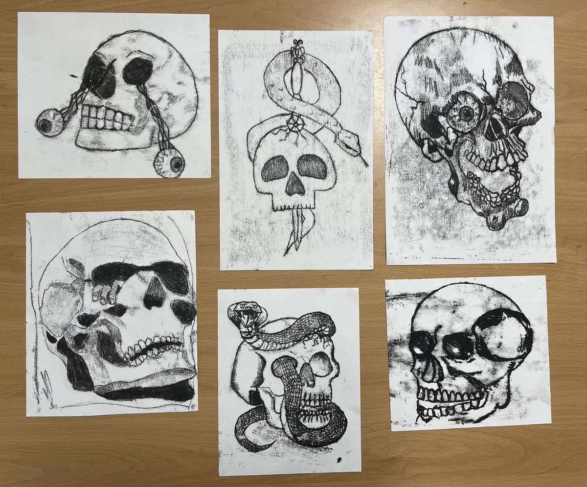 Croesyart1's tweet photo. Amazing Skull Monoprints from Mrs Jones Year 10 class looking at Expressive Portraiture in varied materials! Da Iawn! 🤩 @croesyEADOF @croesyschool @MissP_croesy https://t.co/oV7Eop7n6S