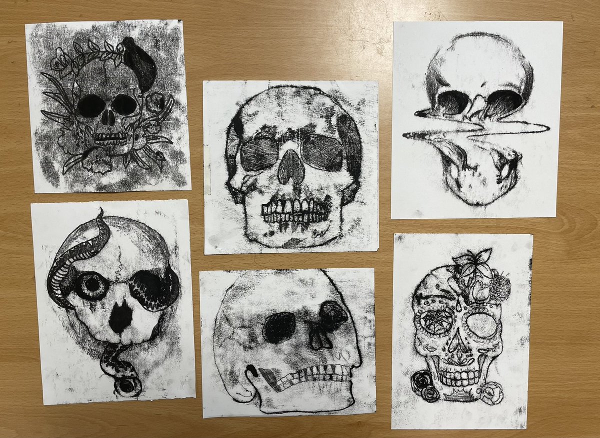Croesyart1's tweet photo. Amazing Skull Monoprints from Mrs Jones Year 10 class looking at Expressive Portraiture in varied materials! Da Iawn! 🤩 @croesyEADOF @croesyschool @MissP_croesy https://t.co/oV7Eop7n6S