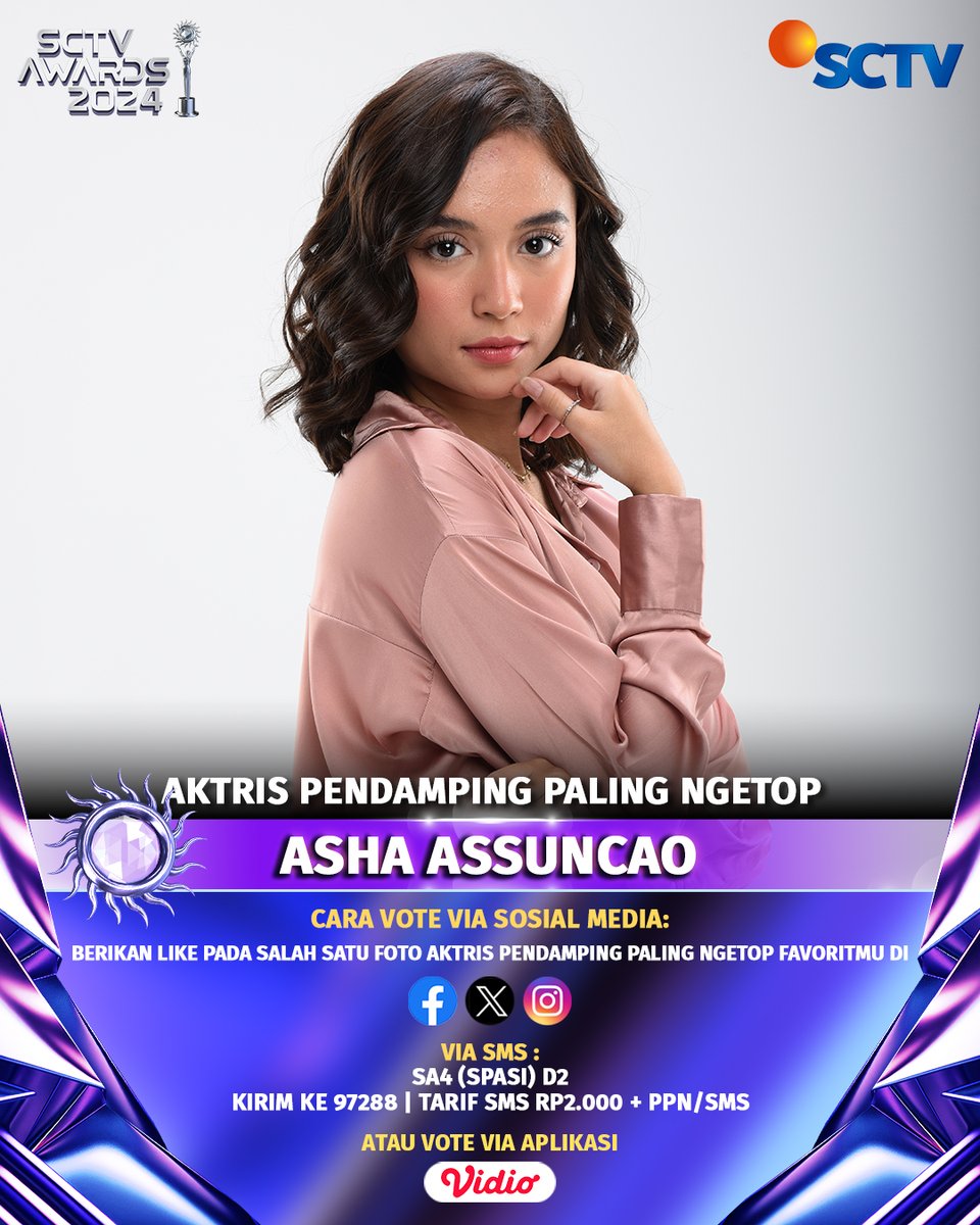 SCTV's tweet photo. Yuk, dukung Asha Assuncao untuk menjadi "Aktris Pendamping Paling Ngetop" dengan cara follow akun social media SCTV dan like foto ini, ya!
#VoteSA2024 #SA4 #SA2024AshaAssuncao #SCTVAwards2024 #SCTVSpesial https://t.co/RZuD3s2ZOu