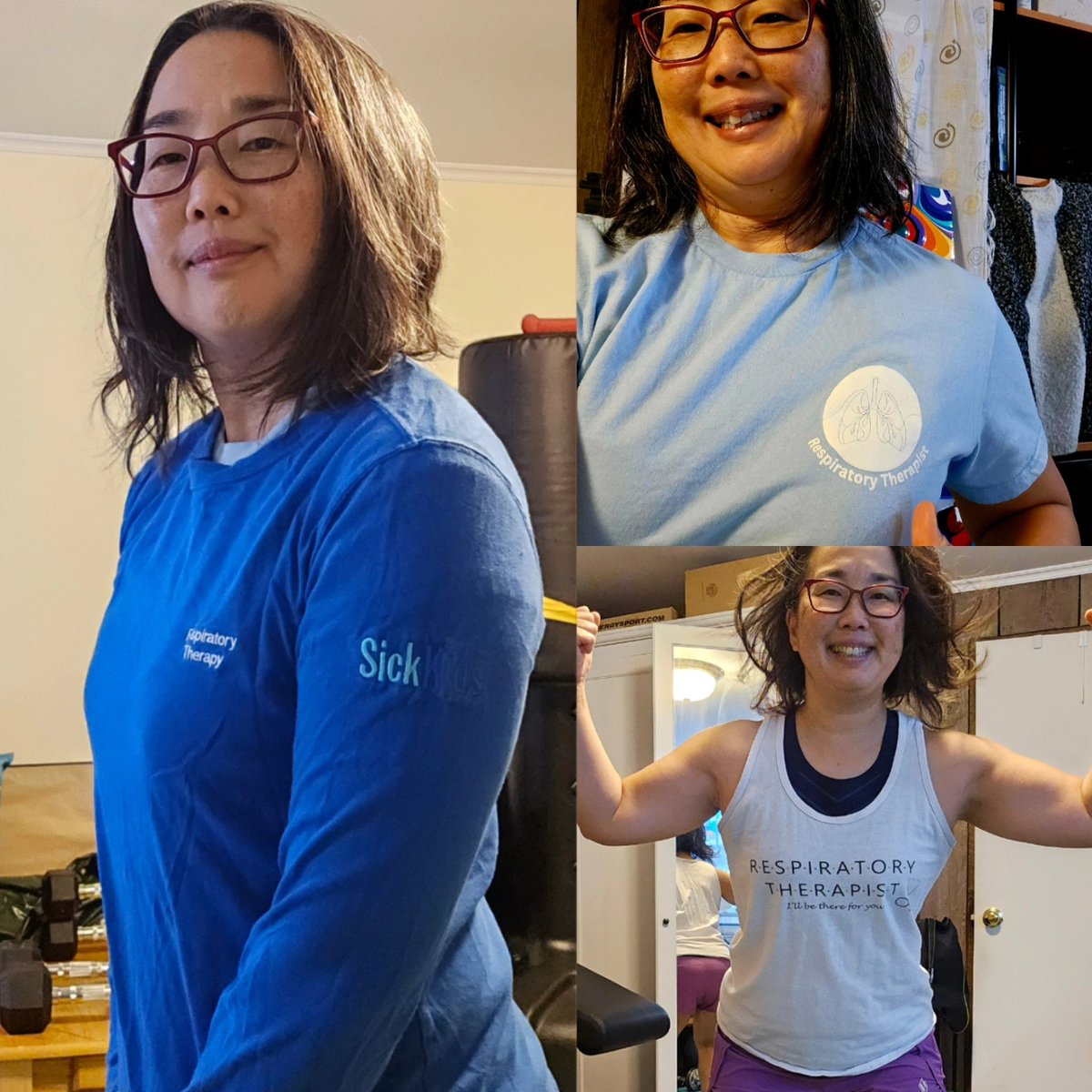 MikaRRT's tweet photo. #RespiratoryTherapyWeek2024 Day 2‼️ Showing the latest @SickkidsT t-shirt + an "oldie" long sleeve. @RTSociety_ONT tank for the workout. And @CSRT_tweets socks.
#RTweek2024 #RCWeek2024 https://t.co/cB37uoDA6p