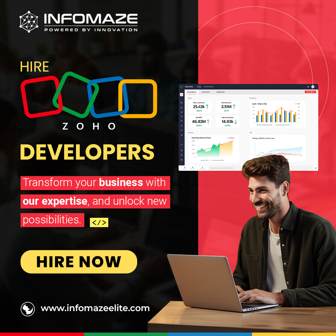 infomazeelite's tweet image. Unlock the full potential of your business with #ZohoSolutions! Hire #ZohoDevelopers for customized, scalable services tailored to your needs. Benefit from flexible hiring, proven project management, and industry-specific expertise.
Visit our website: bit.ly/3L8UpoS