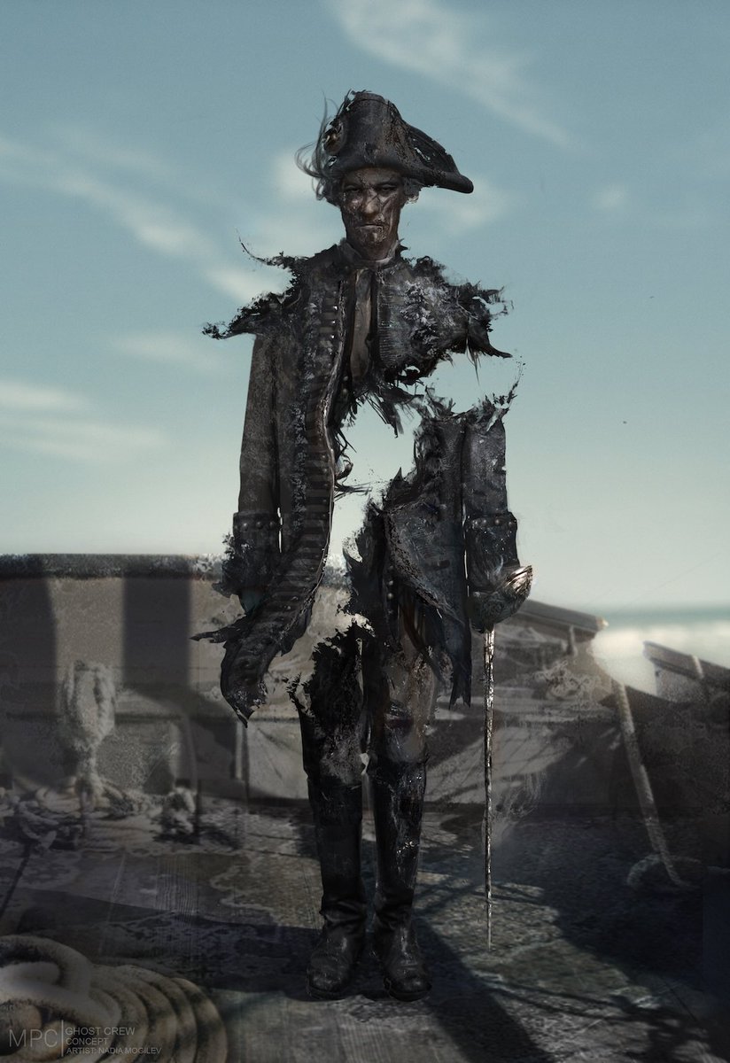 MILL__CHANNEL's tweet photo. With Halloween around the corner, this week's #MakingOfMonday dives into our Art Department's work on Pirates of the Caribbean: Dead Men Tell No Tales. MPC's artists created the haunting concept art for Captain Salazar and his ghostly crew. 🎃👻 #MPCVisualization #VFX #ConceptArt https://t.co/L5CuY9ane5