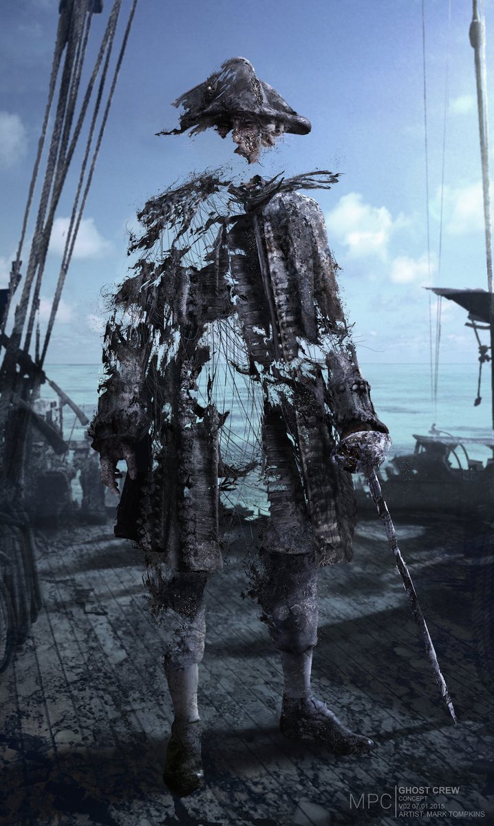 MILL__CHANNEL's tweet photo. With Halloween around the corner, this week's #MakingOfMonday dives into our Art Department's work on Pirates of the Caribbean: Dead Men Tell No Tales. MPC's artists created the haunting concept art for Captain Salazar and his ghostly crew. 🎃👻 #MPCVisualization #VFX #ConceptArt https://t.co/L5CuY9ane5