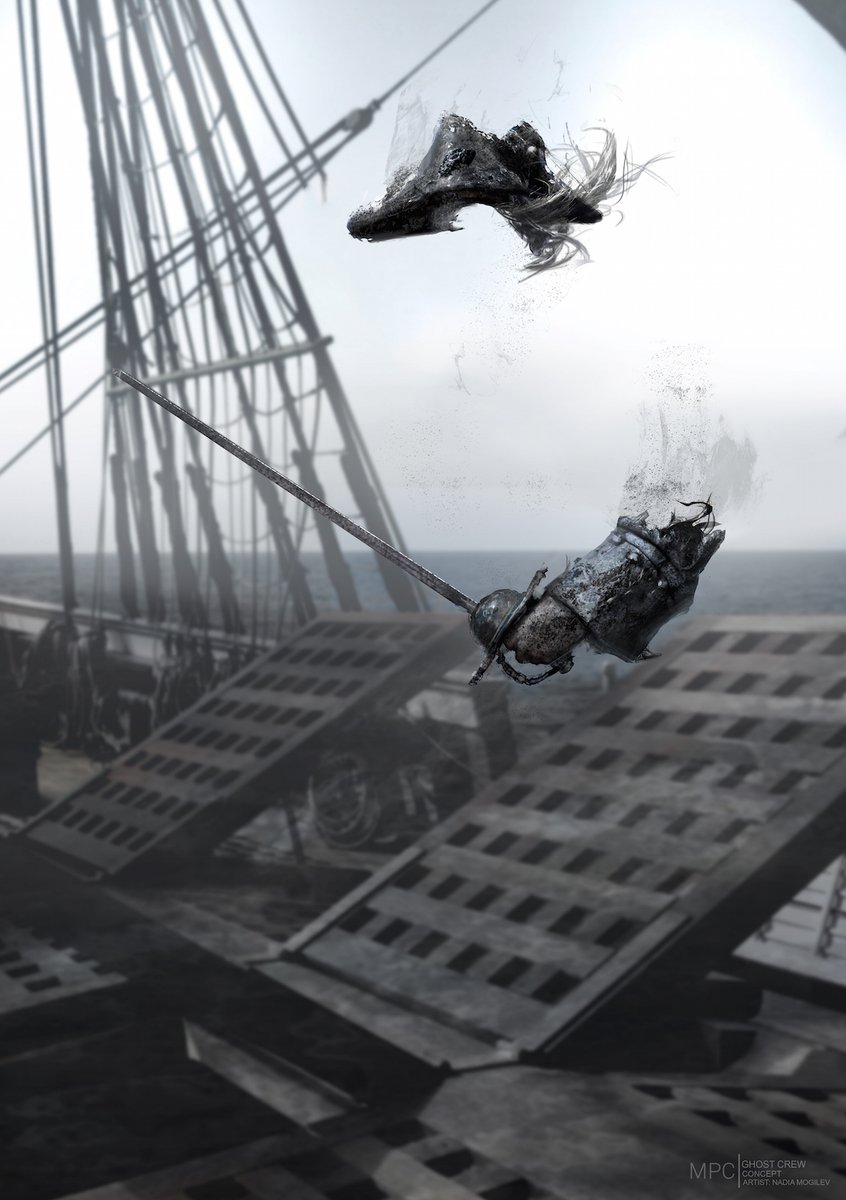 MILL__CHANNEL's tweet photo. With Halloween around the corner, this week's #MakingOfMonday dives into our Art Department's work on Pirates of the Caribbean: Dead Men Tell No Tales. MPC's artists created the haunting concept art for Captain Salazar and his ghostly crew. 🎃👻 #MPCVisualization #VFX #ConceptArt https://t.co/L5CuY9ane5