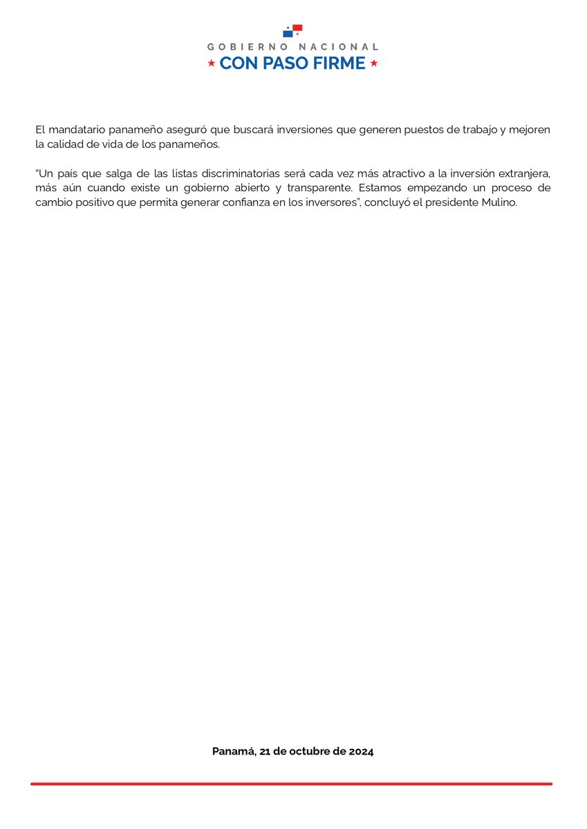 El Presidente <a href="/JoseRaulMulino/">José Raúl Mulino</a> se reunió en París con empresas francesas como <a href="/Veolia/">Veolia</a>, <a href="/suez/">SUEZ</a>, <a href="/Alstom/">Alstom</a> y <a href="/thalesgroup/">Thales Group</a>, interesadas en invertir en Panamá en sectores clave como agua, energía y transporte. 

"Estamos empezando un proceso de cambio positivo que permita generar