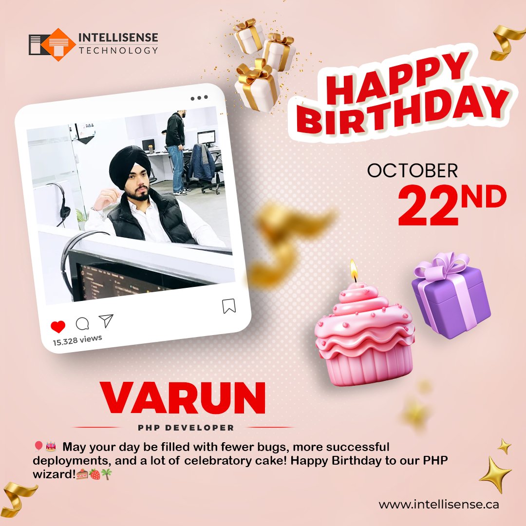 Intelisensetech's tweet image. ๐Cheers to a fantastic birthday, Varun Sir!
May your day be filled with fewer bugs, more successful deployments, and a lot of celebratory cake! #HappyBirthday to our PHP wizard!๐๐ฐ
#PHPDev #CodeMaster #BirthdayWishes #BirthdayBlessings #EmployeeBirthday #IntellisenseTechnology