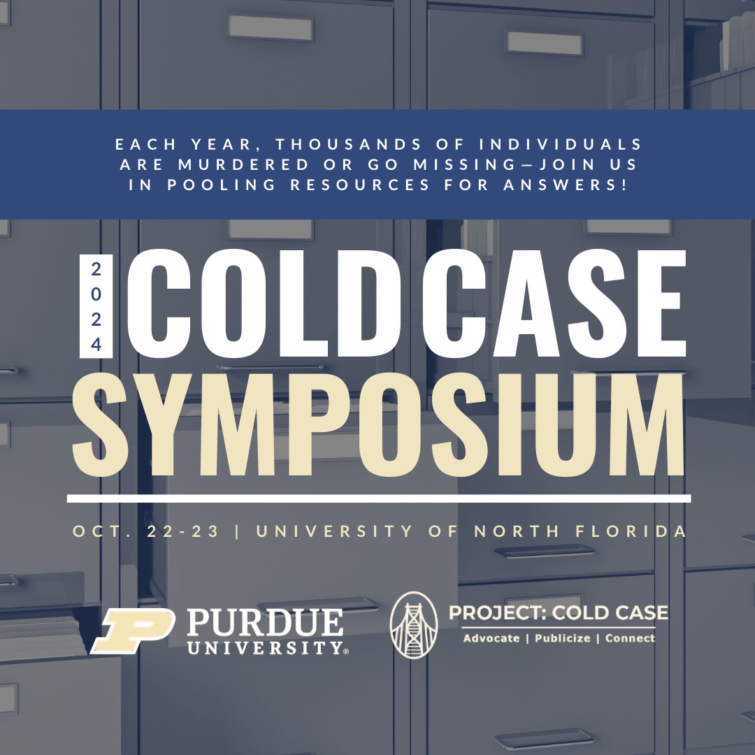 We'll see you in Jacksonville for the #2024ColdCaseSymposium. Join us for this collaborative effort to bring exposure and resources—virtual tickets still available!

➡️ Don't forget, on site registration is available for in-person attendance!

purdue.edu/conferences/Co…