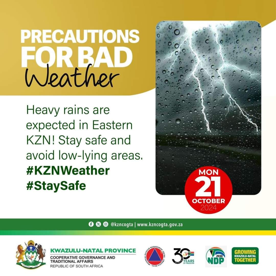 kzncogta's tweet photo. STAY SAFE ⚠️
#BeDisasterWise https://t.co/xqbLGsaCih
