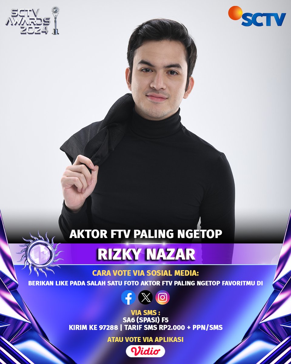 SCTV's tweet photo. Yuk, dukung Rizky Nazar untuk menjadi "Aktor FTV Paling Ngetop" dengan cara follow akun social media SCTV dan like foto ini, ya!

#VoteSA2024 #SA6 #SA2024RizkyNazar #SCTVAwards2024 #SCTVSpesial https://t.co/QIYFfg2PcY