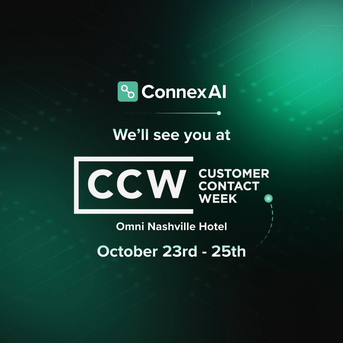 ConnexAI (@connex_ltd) on Twitter photo Just two days to go until CCW Nashville!
Visit us at Booth 321 to explore the #customerexperience AI and analytics trusted by thousands of businesses and agents worldwide.
For more information about <a href="/CustContactWeek/">Customer Contact Week</a>, visit: bit.ly/ccw-nashville
#CCWNashville #ConnexAI #AI Just two days to go until CCW Nashville!
Visit us at Booth 321 to explore the #customerexperience AI and analytics trusted by thousands of businesses and agents worldwide.
For more information about <a href="/CustContactWeek/">Customer Contact Week</a>, visit: bit.ly/ccw-nashville
#CCWNashville #ConnexAI #AI