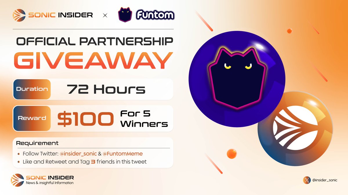 🎉 We're thrilled to host a giveaway event with #FuntomMeme, the ultimate memecoin launchpad on Fantom 🎉

🎁 $100 For 5 Winners

Rules:
- Follow @FuntomMeme and <a href="/insider_sonic/">Sonic Insider</a> 
- Like + RT + Tag 3 Friends

⏰ 72 hrs

#Giveaway #Airdrop #FTOM #FTM #Sonic