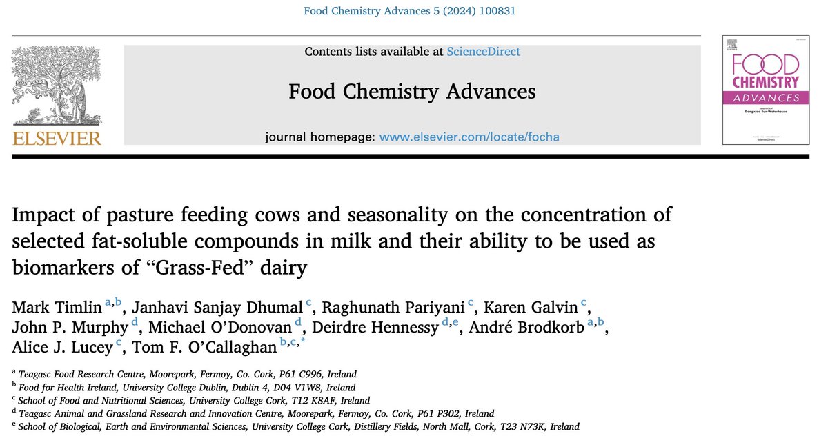 Tom O'Callaghan (@otomoc) on Twitter photo Our latest publication examined the impact of pasture in the cow diet and seasonality on a selection of milk fat soluble compounds and their ability to be used as biomarkers of "Grass-Fed" dairy in collaboration with <a href="/fnsucc/">UCC School of Food and Nutritional Sciences</a> <a href="/TeagascFood/">Teagasc Food Research Programme</a> <a href="/fhi_tweets/">Food for Health Ireland</a> doi.org/10.1016/j.foch… Our latest publication examined the impact of pasture in the cow diet and seasonality on a selection of milk fat soluble compounds and their ability to be used as biomarkers of "Grass-Fed" dairy in collaboration with <a href="/fnsucc/">UCC School of Food and Nutritional Sciences</a> <a href="/TeagascFood/">Teagasc Food Research Programme</a> <a href="/fhi_tweets/">Food for Health Ireland</a> doi.org/10.1016/j.foch…