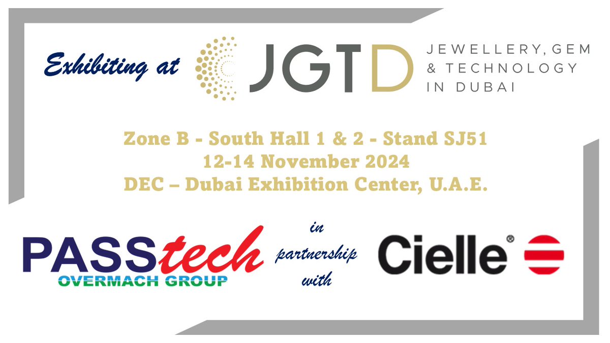 Passtechmideast's tweet image. Our first time to be on this exhibition, please join us and visit our stand! See you all! 

#Passtech #Cielle #JGTD #Jewelry #CNC #UAE #MiddleEast #JewelryManufacturing